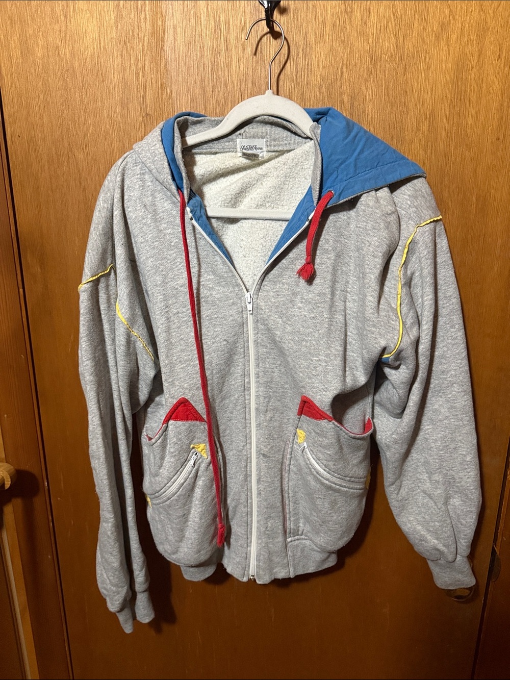 Saks Fifth Avenue Kids Gray Zip Hoodie with Blue Hood and Red Accents